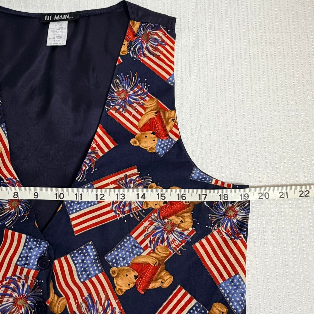 Vintage 111 Main Womens Patriotic Teddy Bear Flag Vest Sz M USA Americana 90's - Picture 8 of 11
